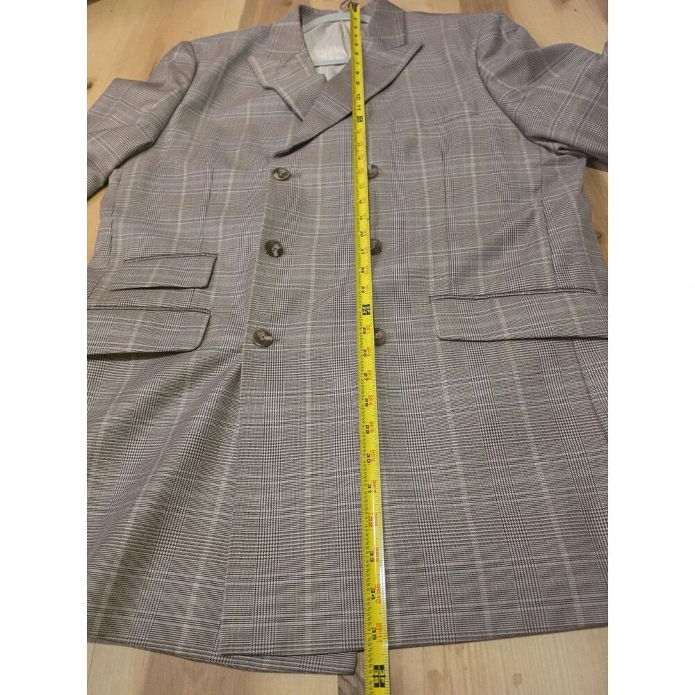 Stacy Adams Double Breasted Sport Coat Mens 44R Tan Plaid Peak Lapel Blazer